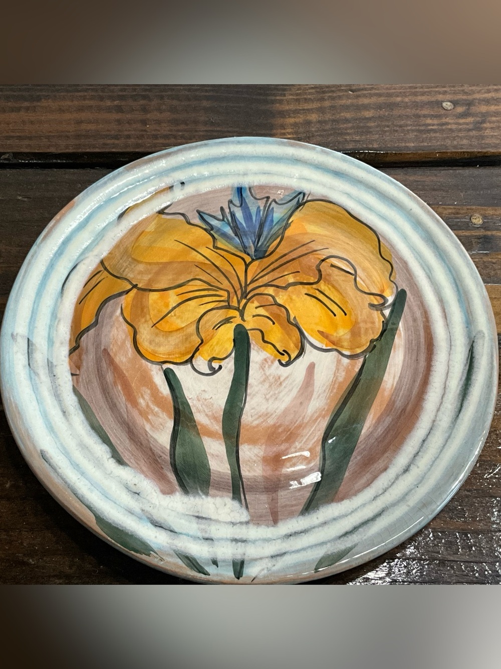 Vintage Zrike Hand Painted Yellow Iris Plate Italy Rare